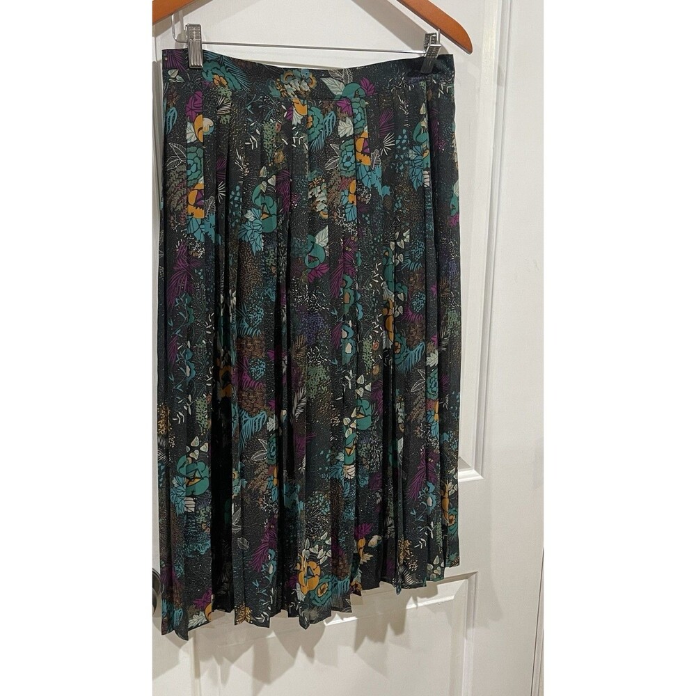 See U Soon Women’s Size 6 Pleated Midi Skirt Floral Black Teal NWT $114